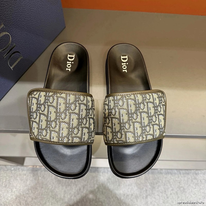 Dior Vintage-Style Military Green Monogram Slides