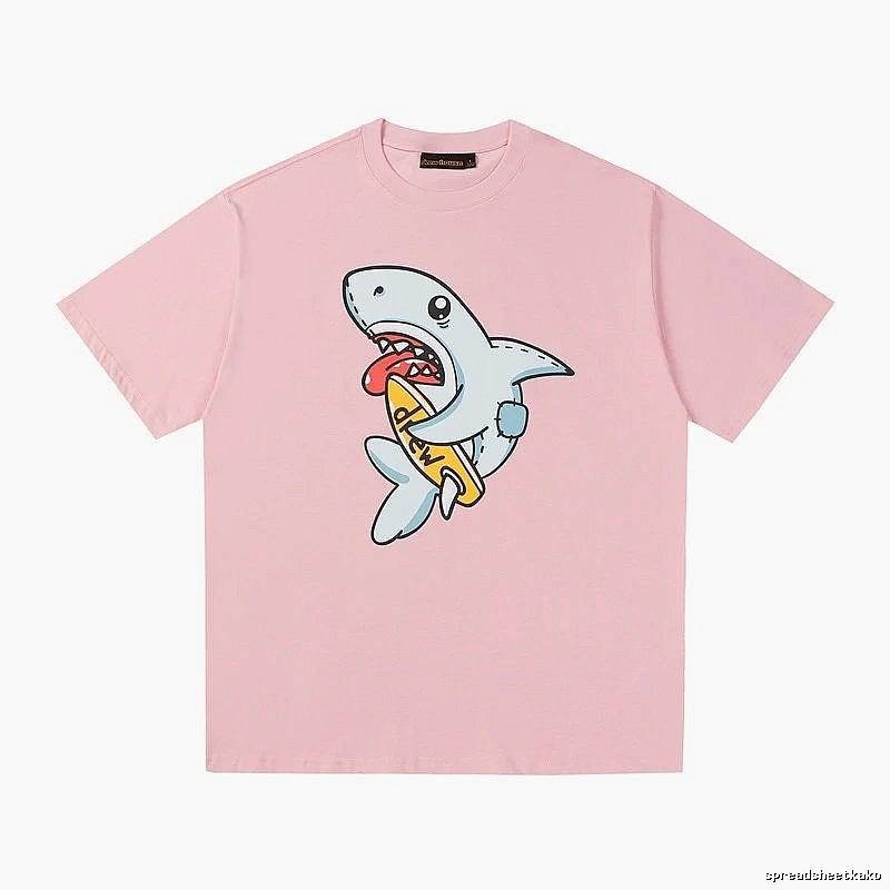 DREW Cartoon Style Shark Print Pink T-shirt