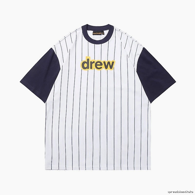 DREW Letter Baseball Style Navy and White Colorblock Short Sleeve T-shirt