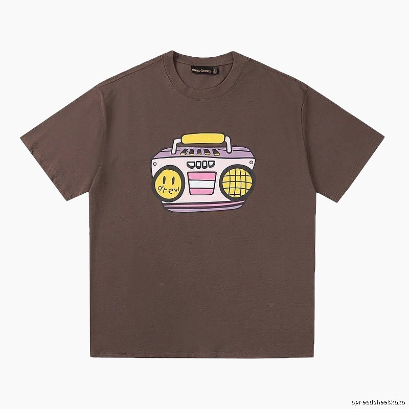 DREW Radio Print Street Style Brown T-Shirt