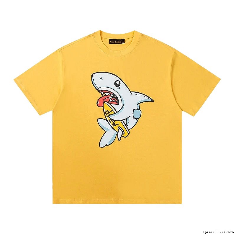 DREW Shark Print Street Style Yellow T-shirt