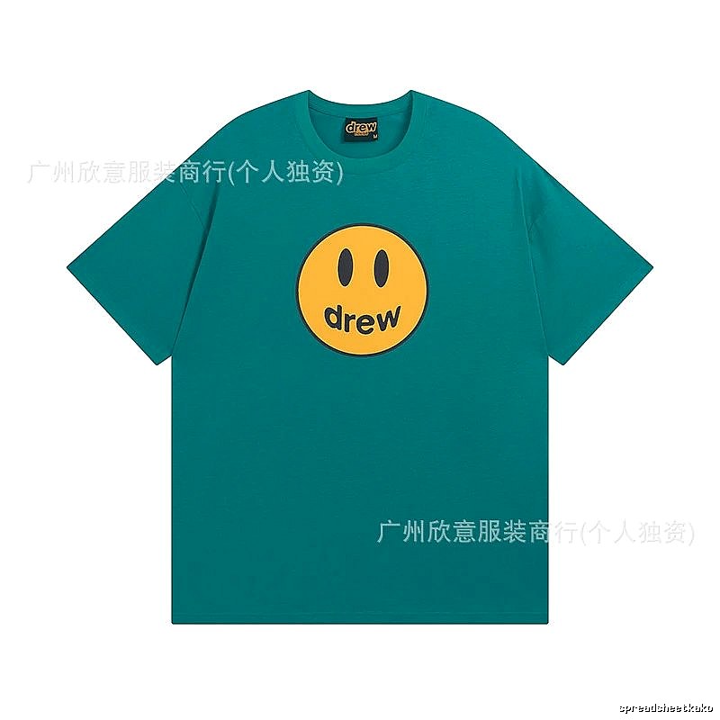 DREW Smiley Face Casual Style Lake Green Short Sleeve T-shirt