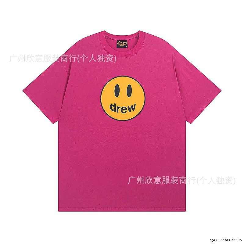 DREW Smiley Face Print Street Style Rose Red T-Shirt