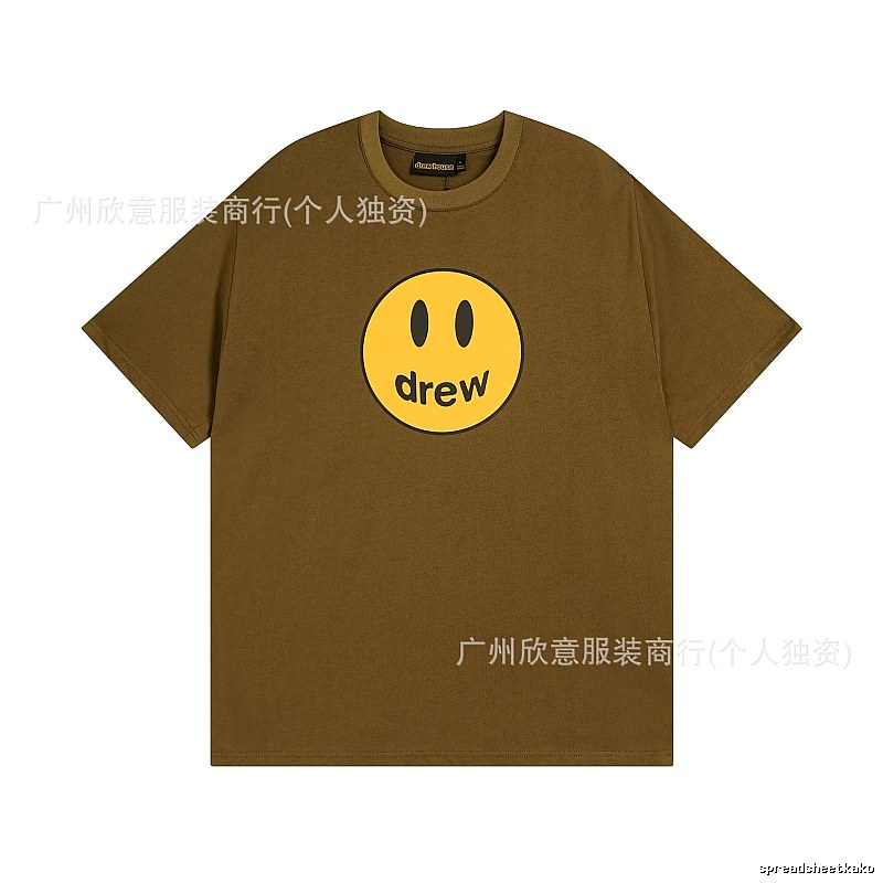 Drew Smiley Face Street Style Brown Short Sleeve T-shirt