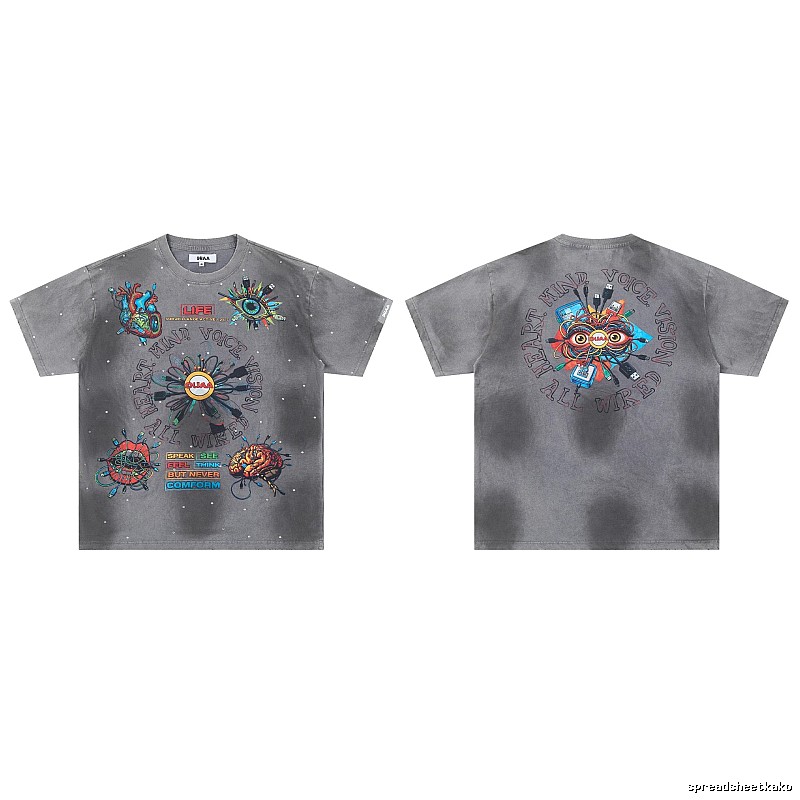 DUAA Cyber Print Street Style Grey T-Shirt