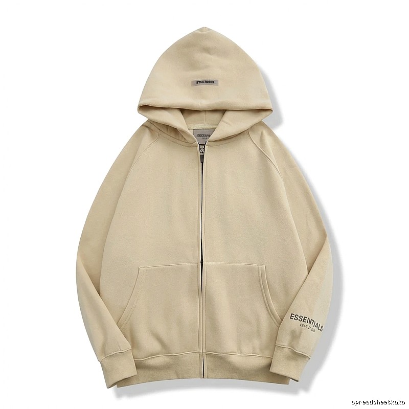ESSENTIALS minimalist style beige hooded sweatshirt with drawstring
