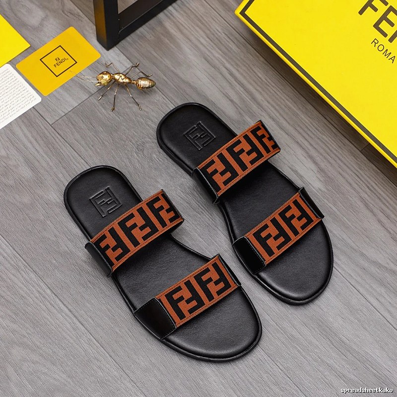 Fendi FF Monogram Streetwear Style Black and Brown Color-block Slide Sandals
