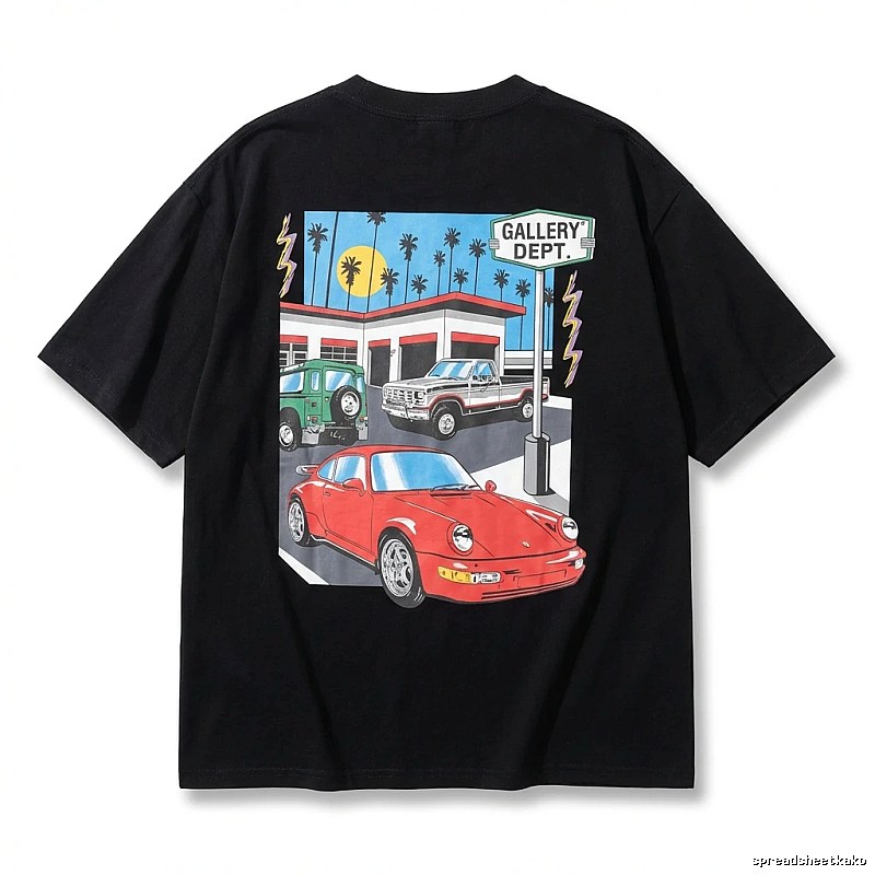 Gallery Dept. Black T-shirt with Automotive Pattern Style