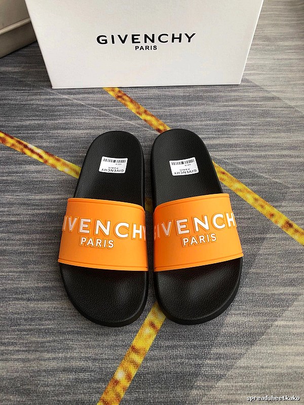 Givenchy Embossed Letters Trendy Cool Orange & Black Slide Sandals