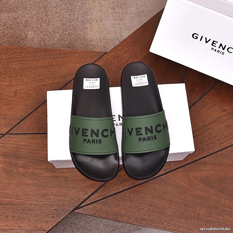 Givenchy Letter Print Minimalist Style Military Green Slide Sandals