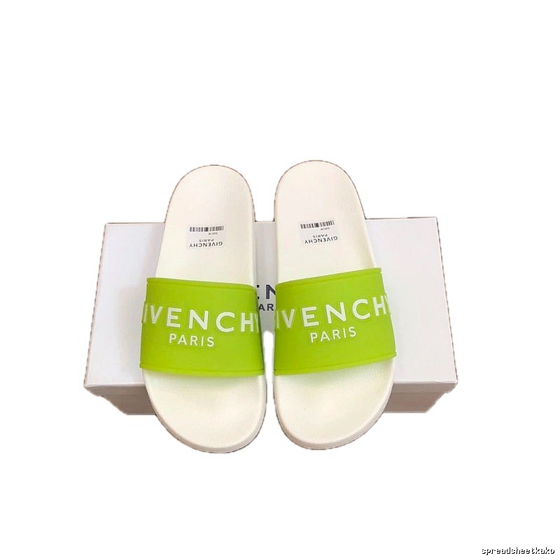 Givenchy Trendy Letter Style Fluorescent Green Spliced White Slide Sandals