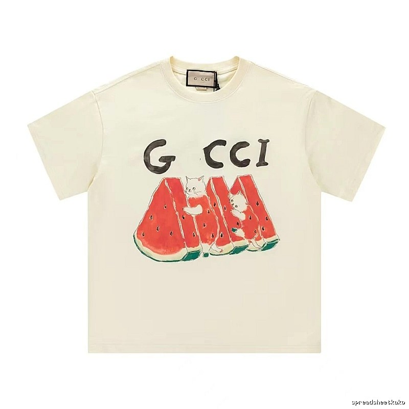 Gucci Cat and Watermelon Printed Off-white Casual T-Shirt