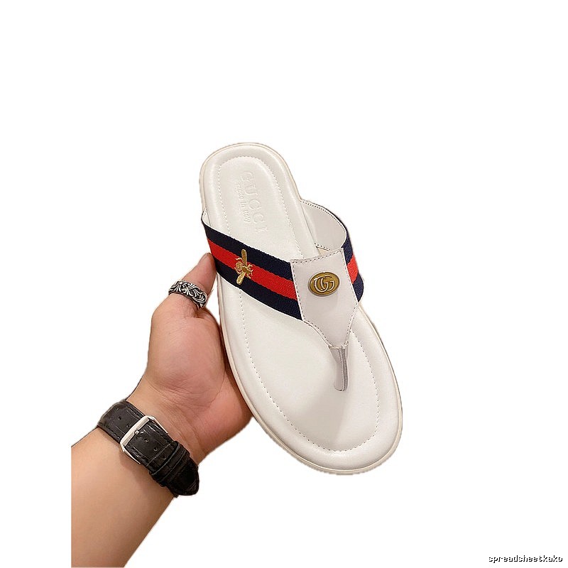 Gucci Double G Bee Vintage Style White Flip-flops