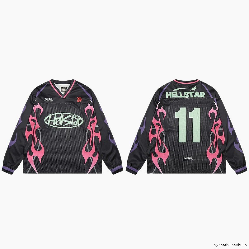 Hellstar Flame Street Style Black and Pink Jersey