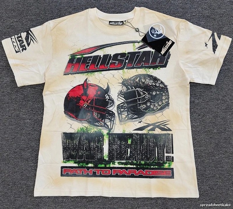 Hellstar Helmet Print Street Style Off-white T-shirt