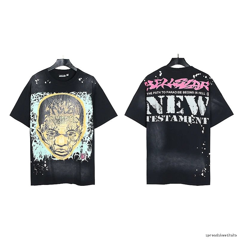 Hellstar Portrait Print Street Style Black T-shirt