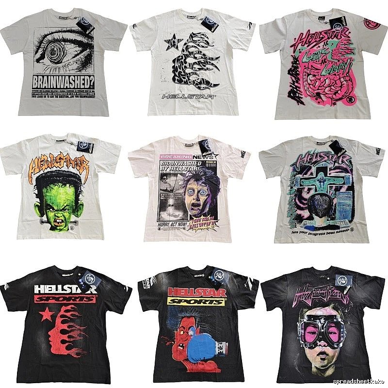 Hellstar Print Street Style Black and White T-shirt