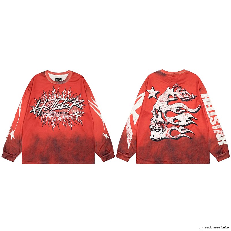 Hellstar Skull Flame Street Style Red Long Sleeve T-shirt