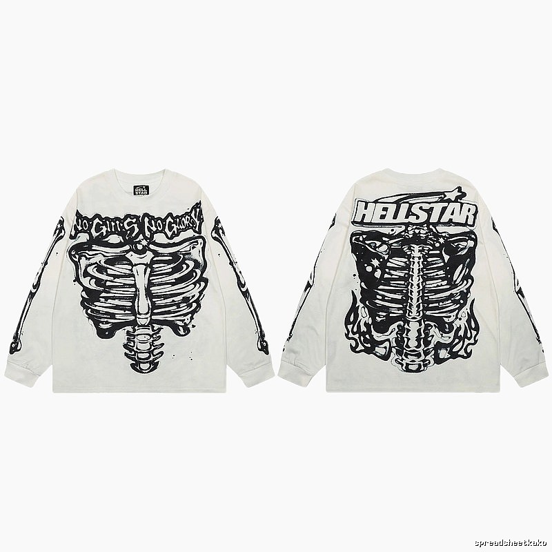 Hellstar Skull Print Dark Style Off-white Long Sleeve T-Shirt