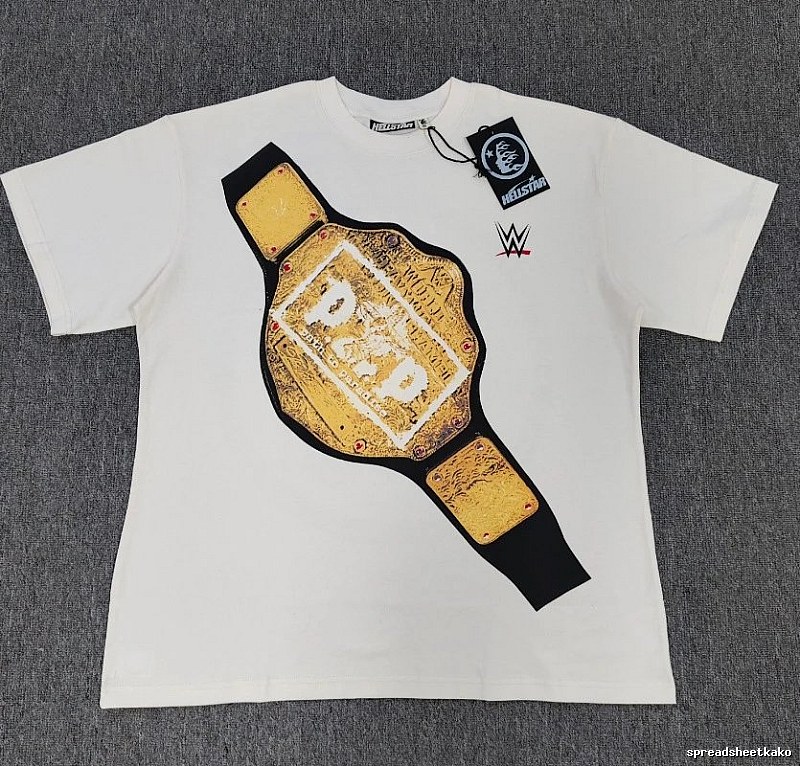 Hellstar WWE Gold Belt Street Style Off-White T-Shirt