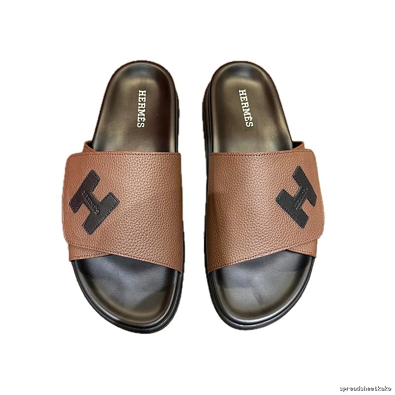 Hermès H-Logo Minimalist Brown Slide Sandals