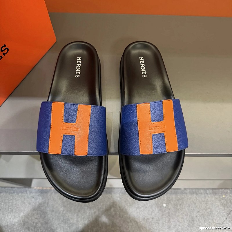 Hermès H Series Minimalist Style Blue and Orange Colorblock Slide Sandals