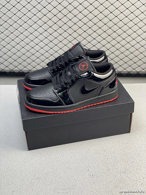 Jordan Black and Red Low-Top Sneakers, Classic Lace-Up