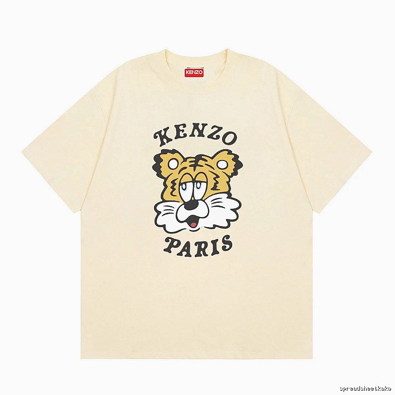 KENZO Tiger Head Print Trendy Style Beige T-shirt