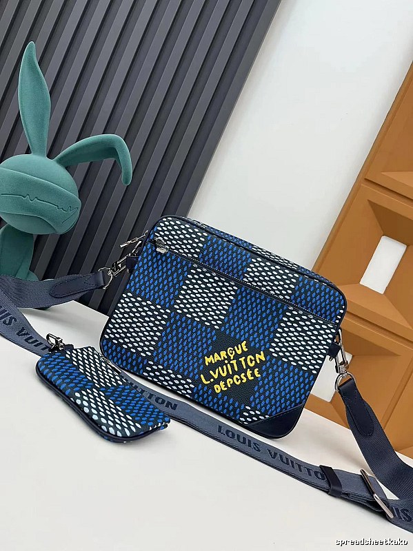 Louis Vuitton Crossbody Bag with Blue Checkerboard Crossbody Detail