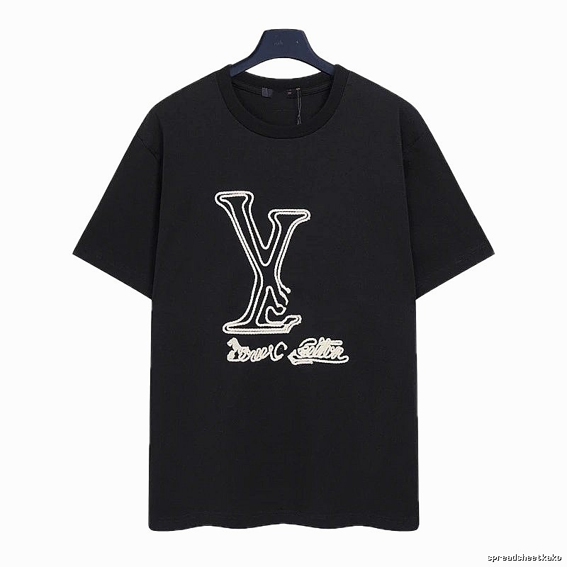 Louis Vuitton Trendy Embroidered Black Short-sleeve T-shirt