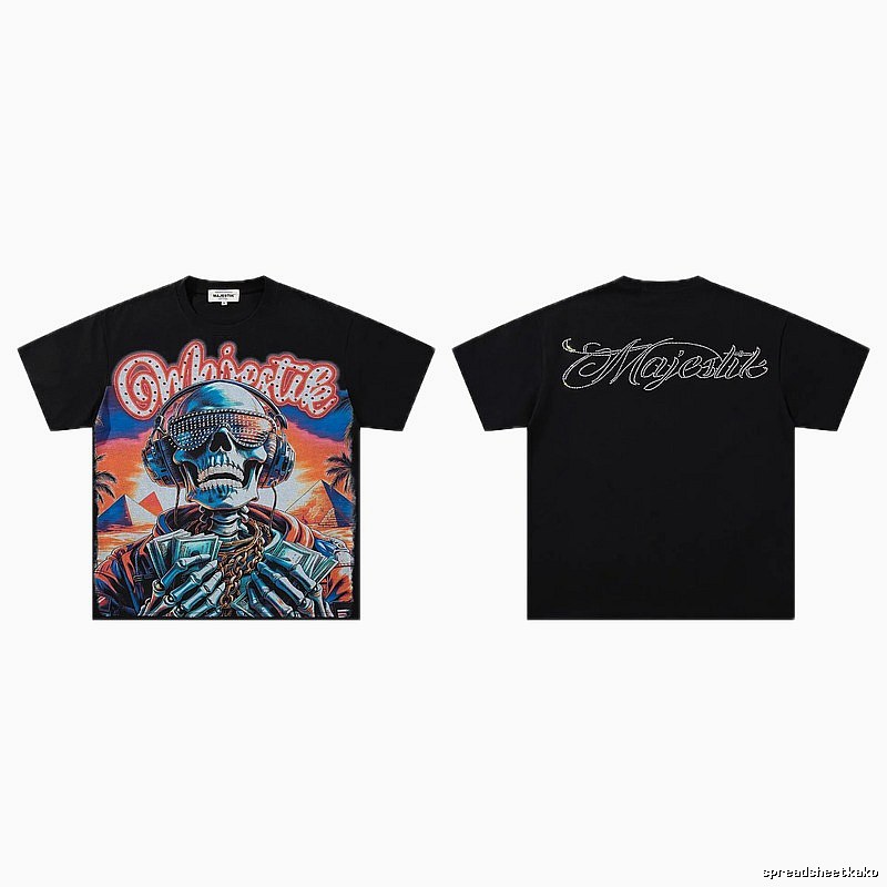 MAJESTIK Skull Print Hip-hop Style Black T-shirt