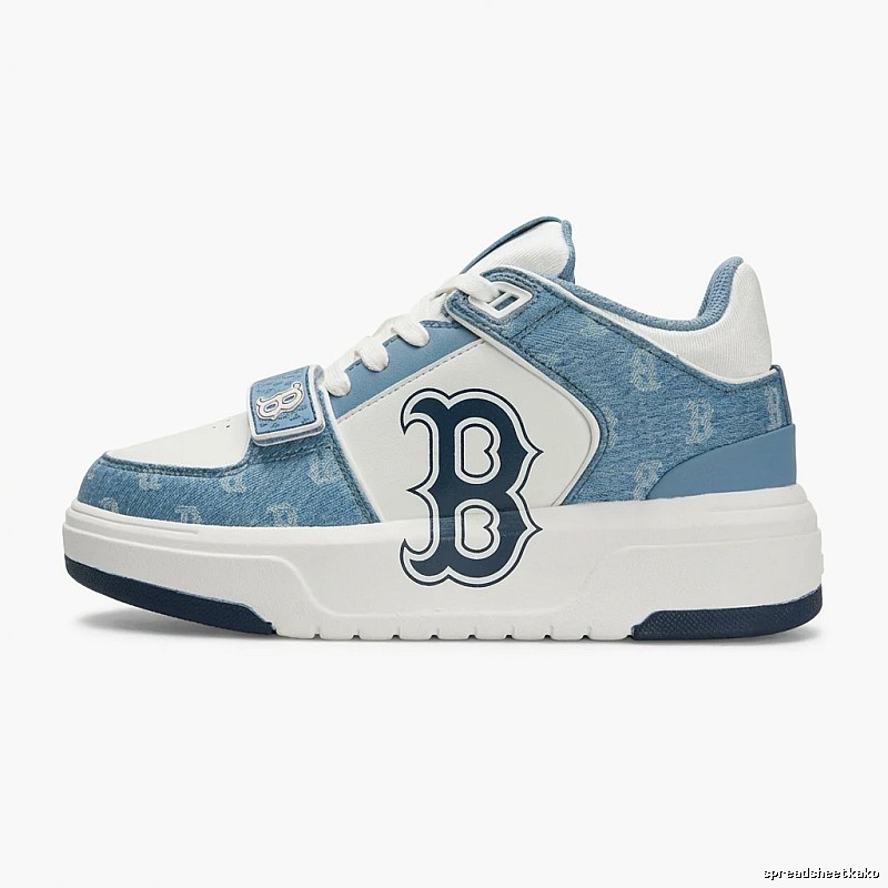 MLB denim-style blue and white sneakers