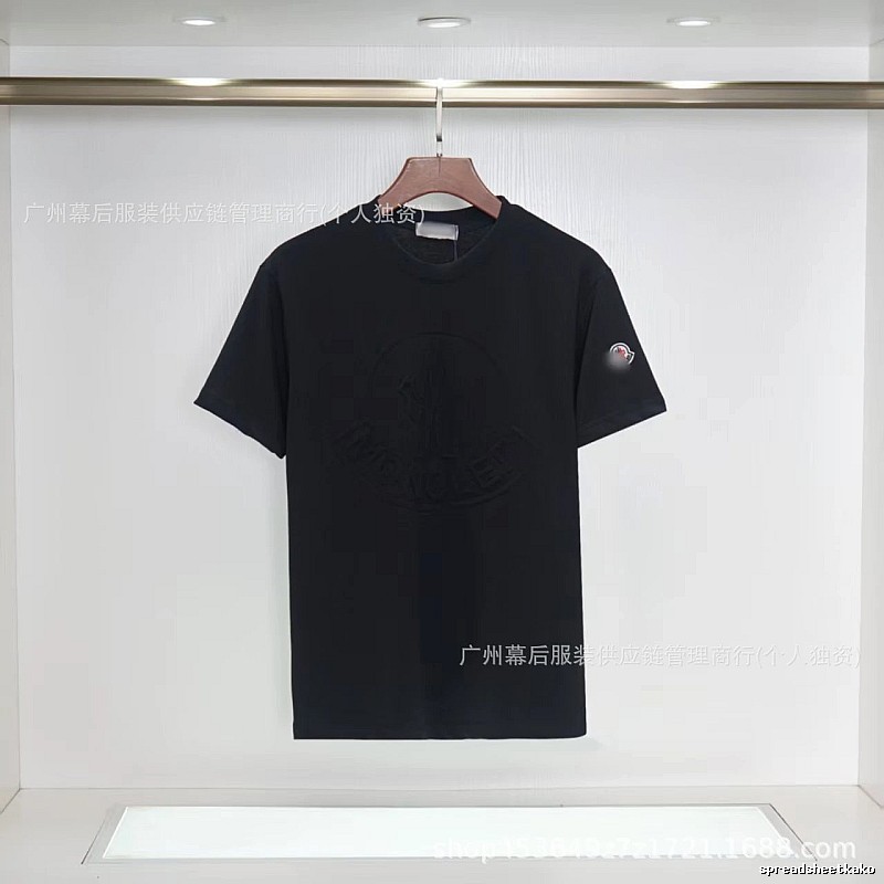 Moncler Embossed Streetwear Style Black Short-Sleeve T-Shirt