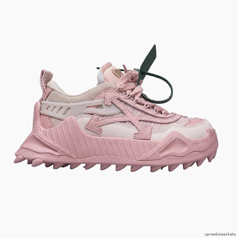 Off-White Deconstructed Style Pink and White Athletic Shoes