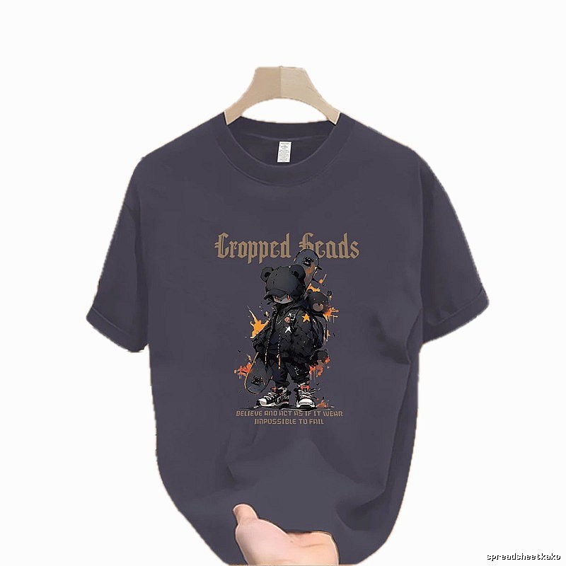 Original Streetwear Brand Skate Bear Street Style Charcoal Gray T-shirt