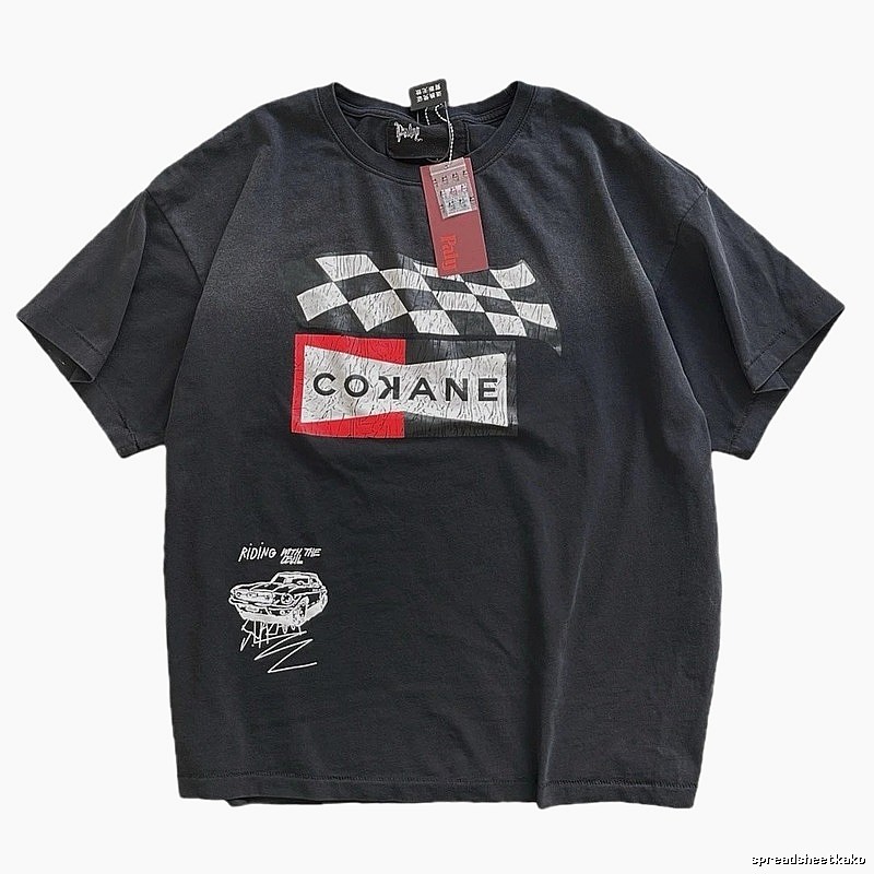 Paly Hollywood Racing Checkered Street Style Black T-shirt