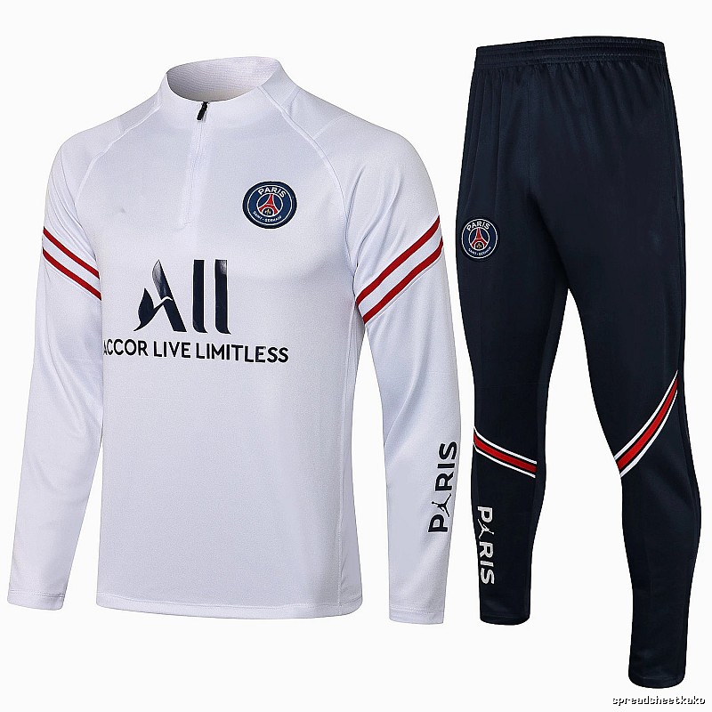 Paris Saint-Germain 2021-22 White Training Tracksuit Set Relaxed Styling