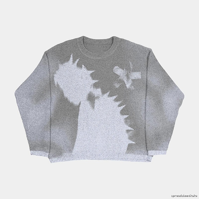 Patterned Anime graphic sweater Black Knit Top with Polished Detail