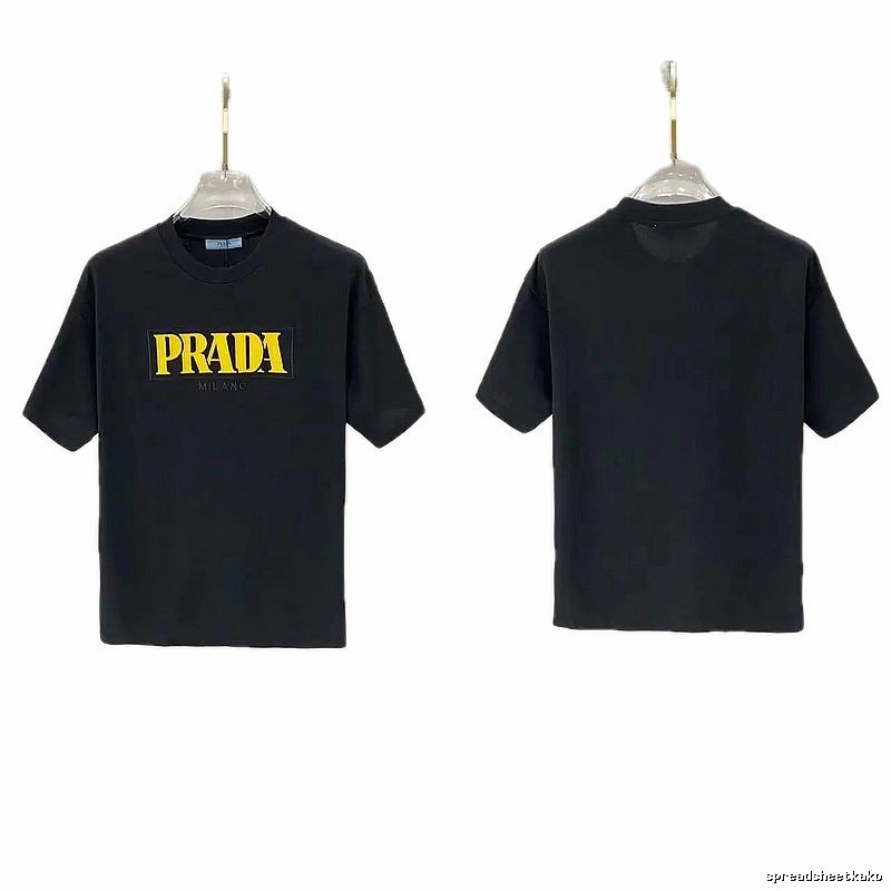 Prada Trendy Style Letter Print Black Short-sleeve T-shirt