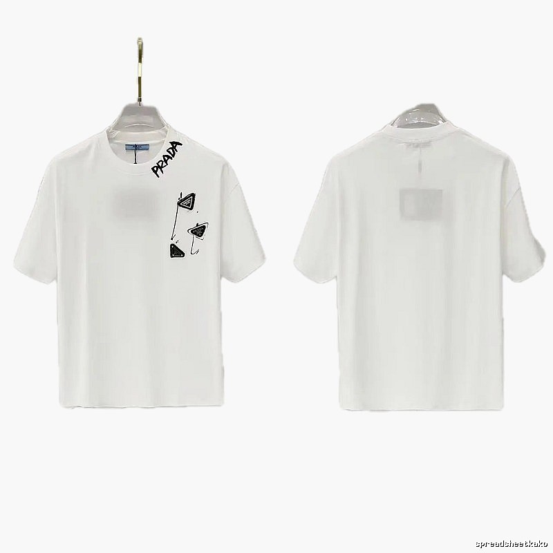 Prada Triangle Logo Casual Style White T-Shirt
