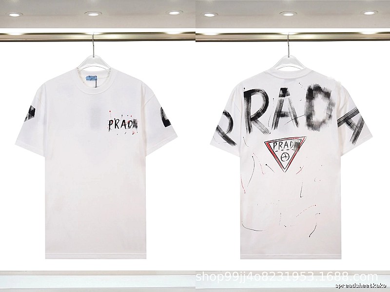 Prada Triangle Logo Graffiti Street Style White Short-sleeve T-shirt