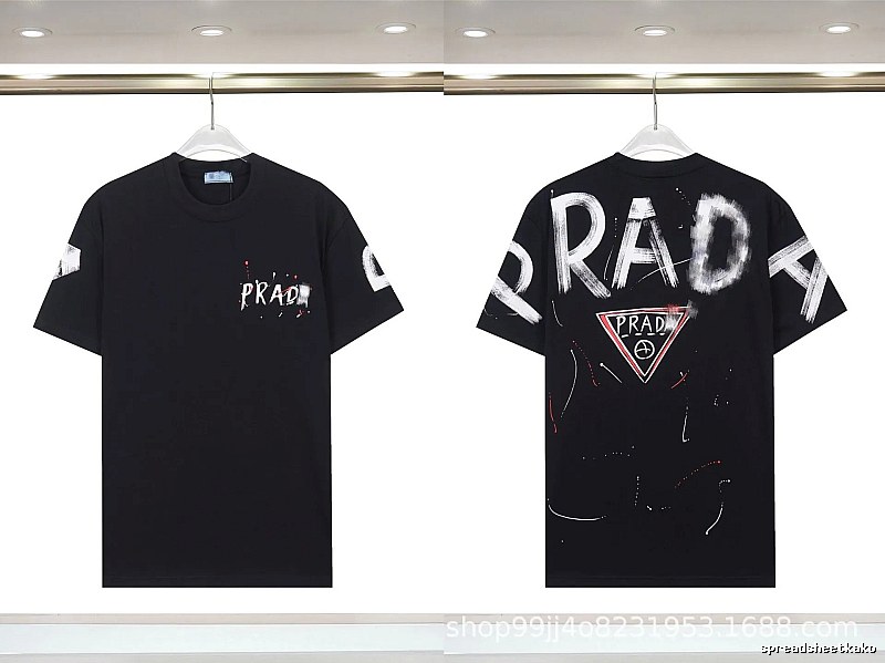 Prada Triangle Logo Graffiti Style Black Short-sleeve T-shirt
