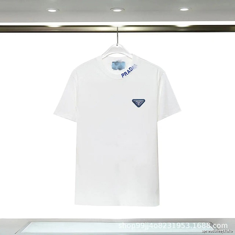 Prada Triangular Logo Minimalist Style White Short-sleeve T-shirt