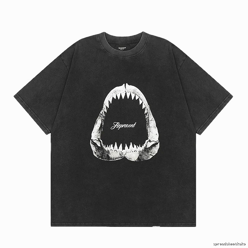 Represent Shark Print Vintage Style Black T-Shirt