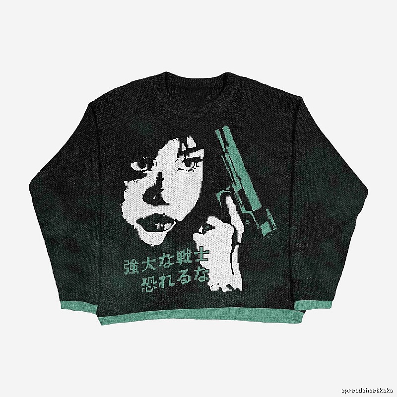 Resort Anime graphic sweater Black Knit Top for Travel Looks