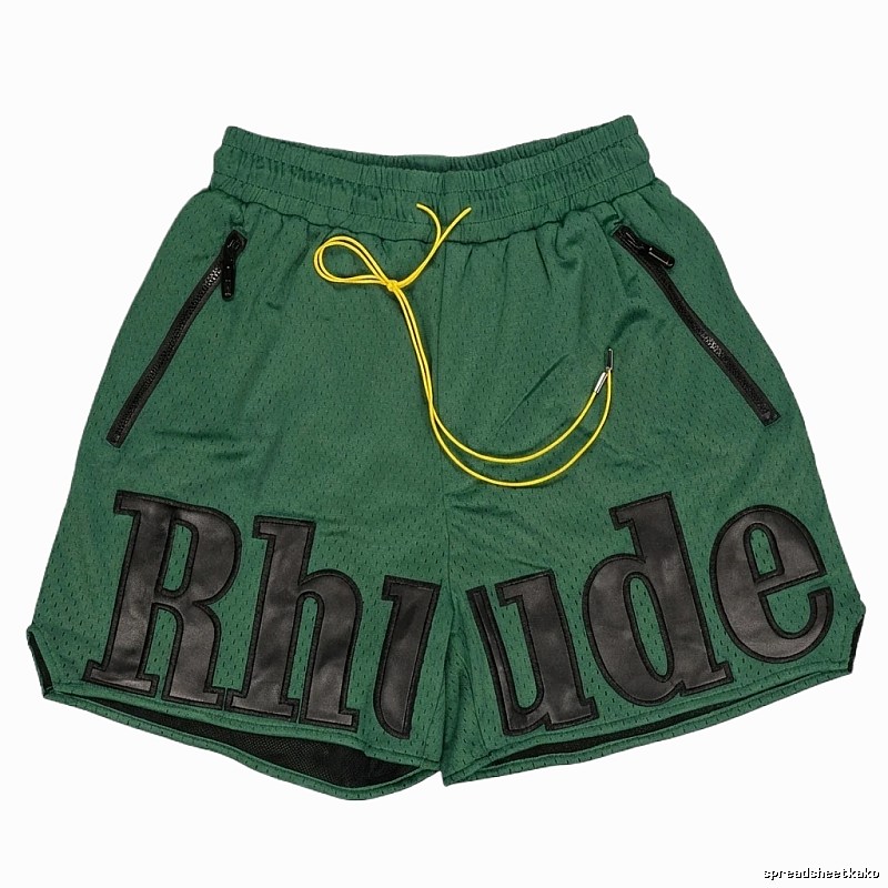 RHUDE letter-style green shorts
