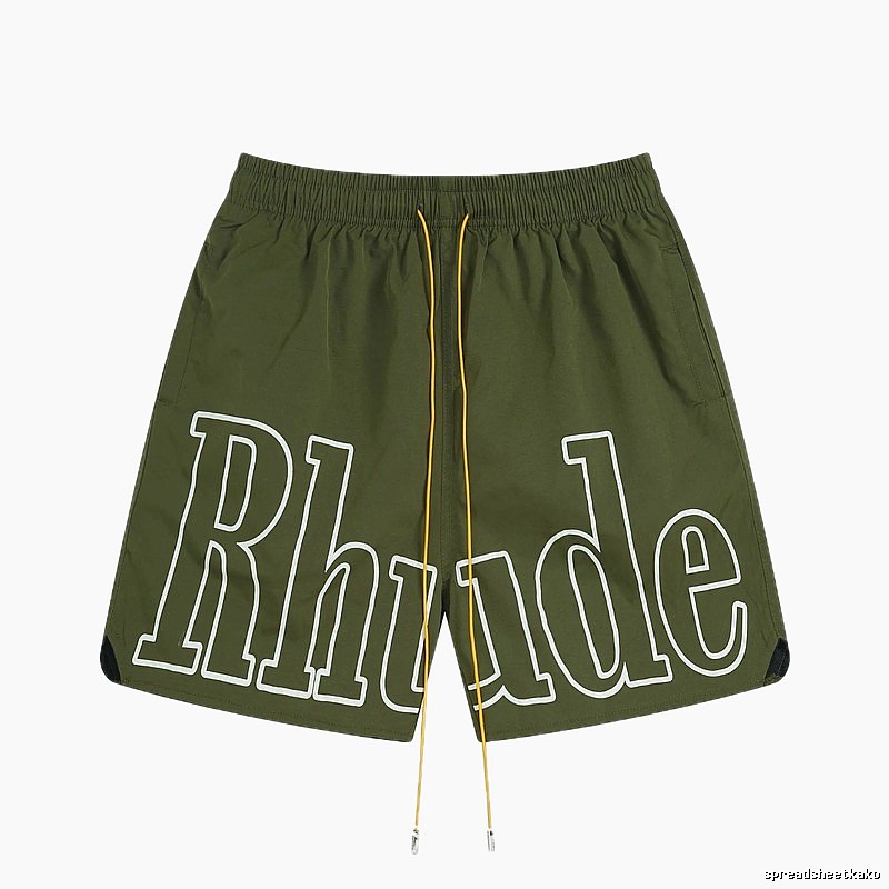 RHUDE letter-style military green shorts