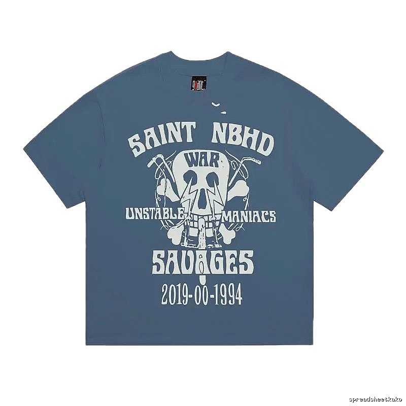 SAINT Skull Print Vintage Grey-Blue Short Sleeve T-Shirt