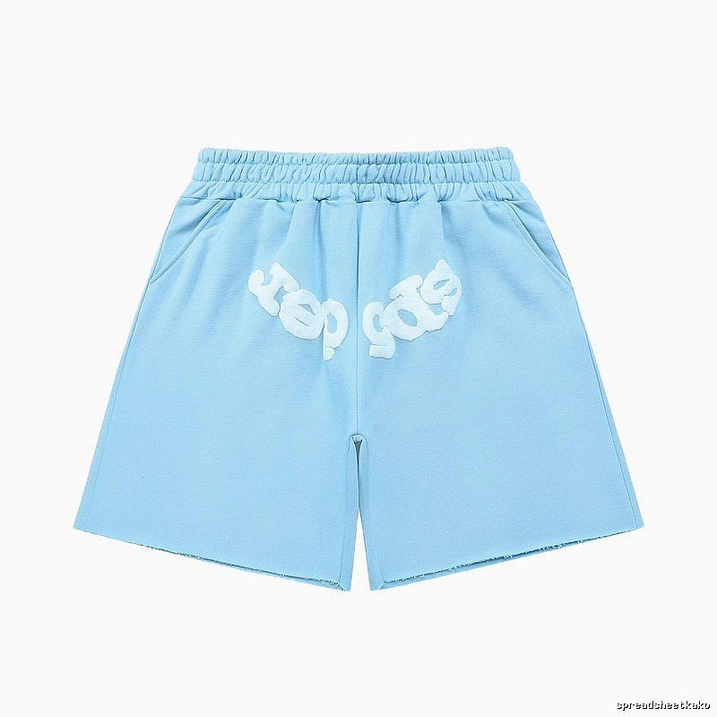 Sp5der letter-style light blue shorts