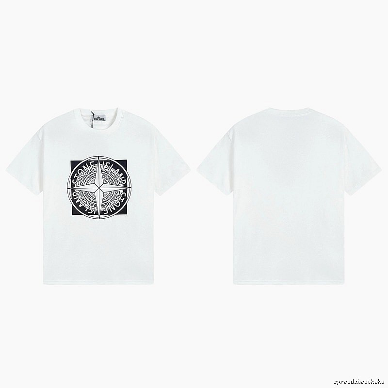 Stone Island Compass Print Street Style White T-Shirt